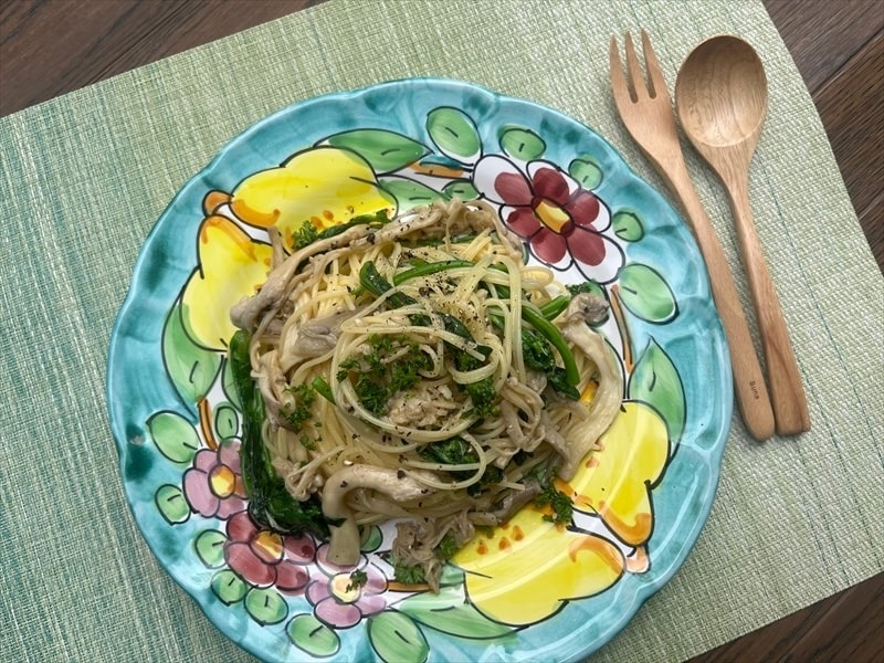 きのこと菜の花のパスタ